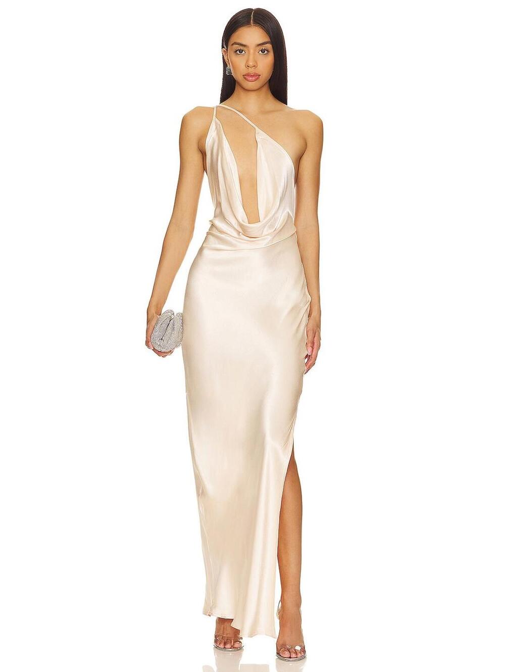 SNDYS Johanna Cowl Neck Maxi Dress in Champagne new with flaw